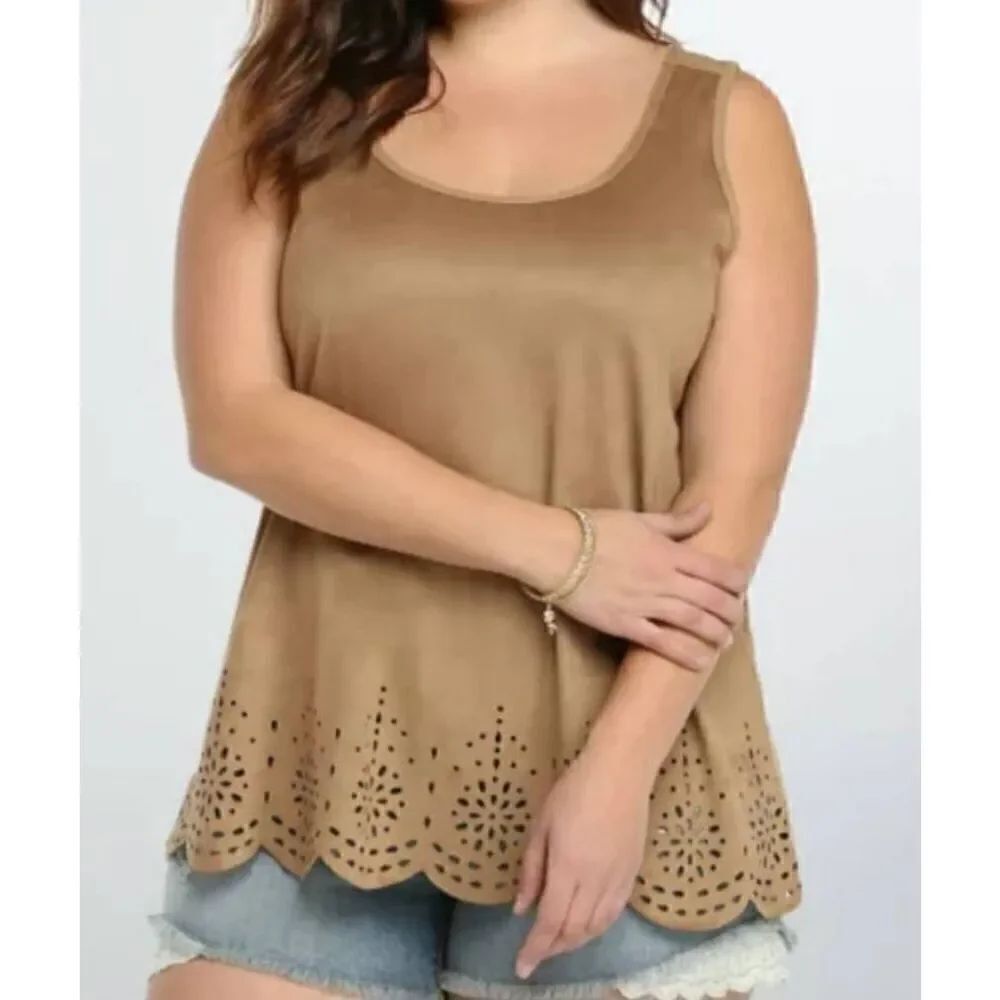 Torrid Women's Brown Size 3 (3x) Faux Suede Laser Cut Tank Top